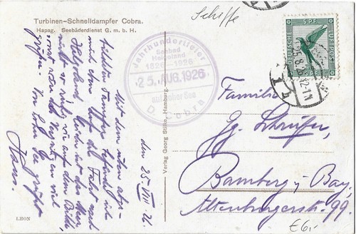 Schiffspost jahrhundertfeier - schiffspost, "jahrhundertfeier