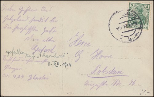 Schiffspost von der - , sms